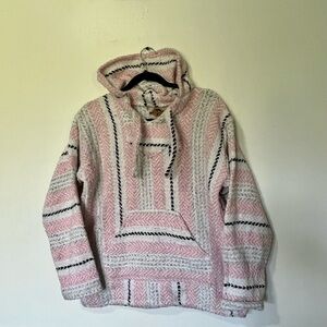 Earth Ragz Surf Hoodie Mexican Blanket Pink White Striped Small